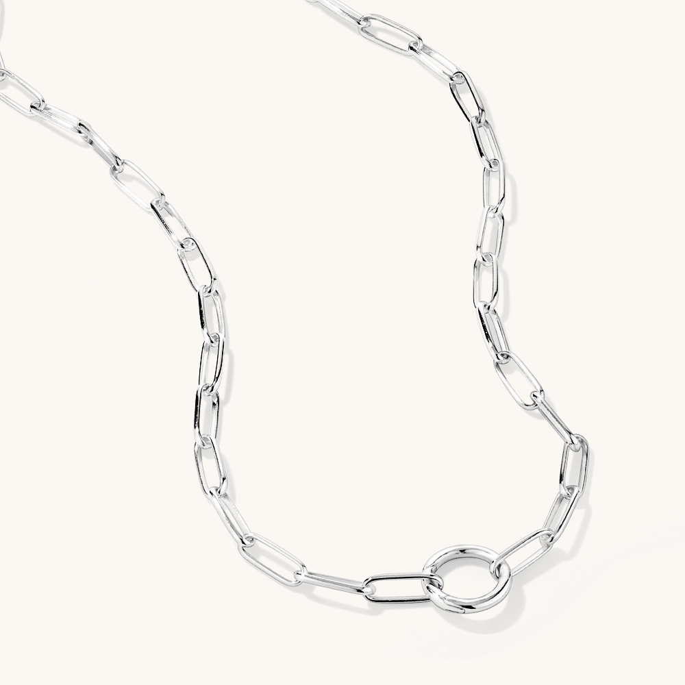 45cm 4mm Width O-Ring Paperclip Chain Necklace in Sterling Silver Necklaces Bevilles 