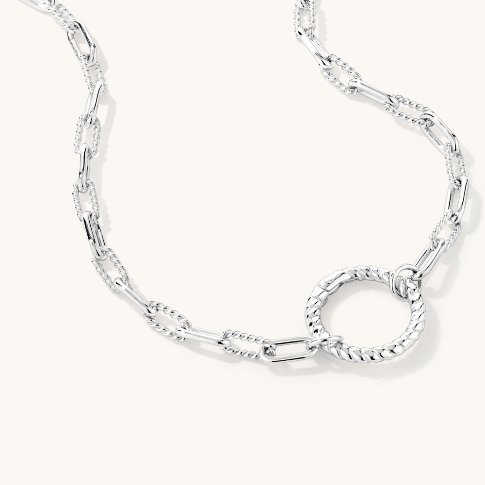 45cm Rope O Ring Paperclip Chain Necklace in Sterling Silver Necklaces Bevilles 