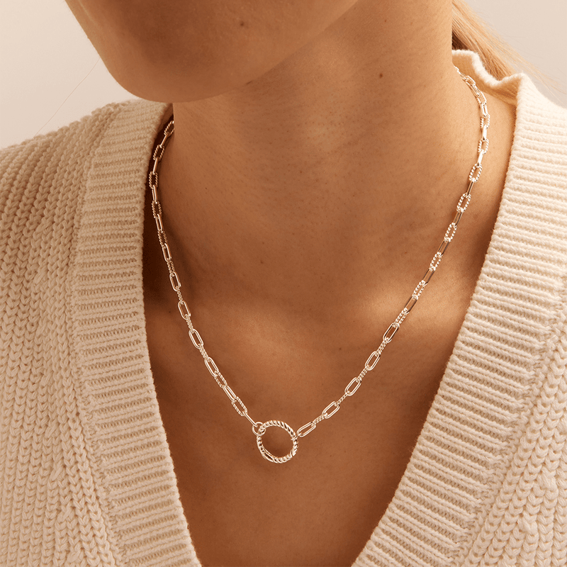 45cm Rope O Ring Paperclip Chain Necklace in Sterling Silver Necklaces Bevilles 