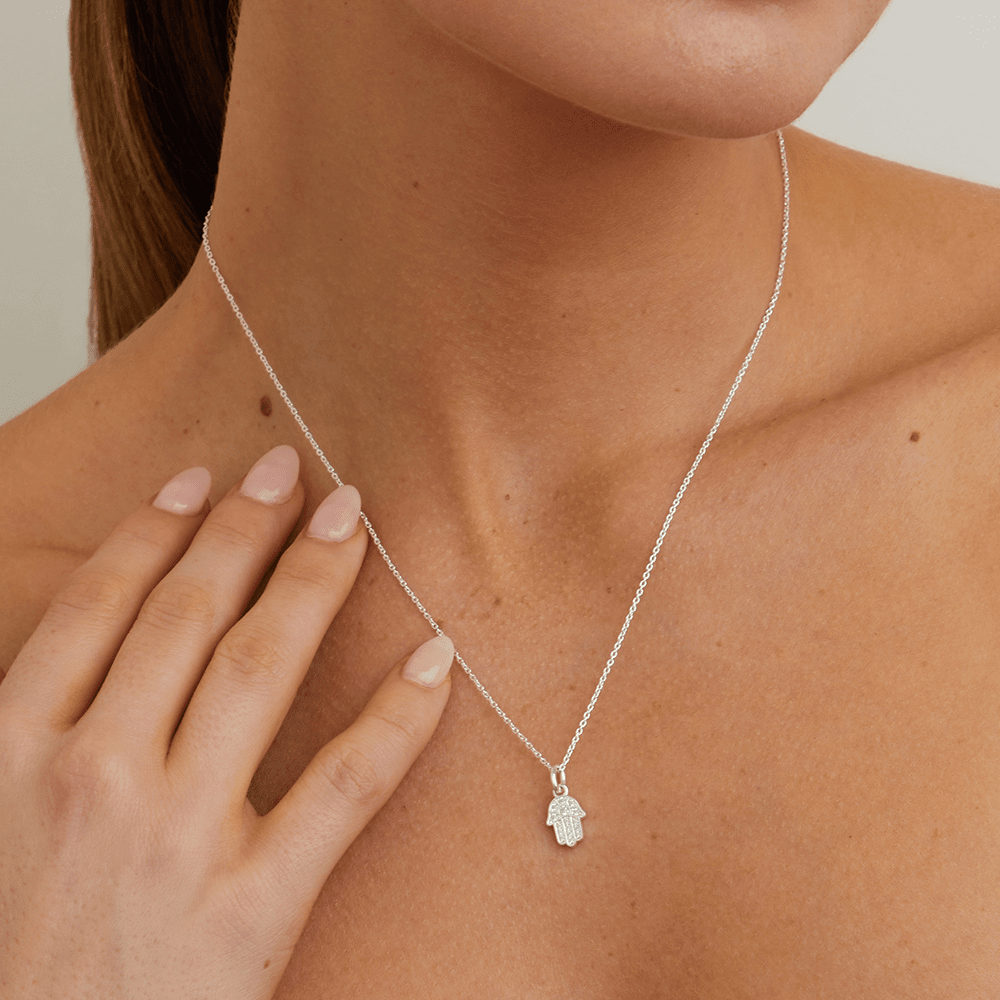 Hamsa Cubic Zirconia Pendant in Sterling Silver Pendants Bevilles 