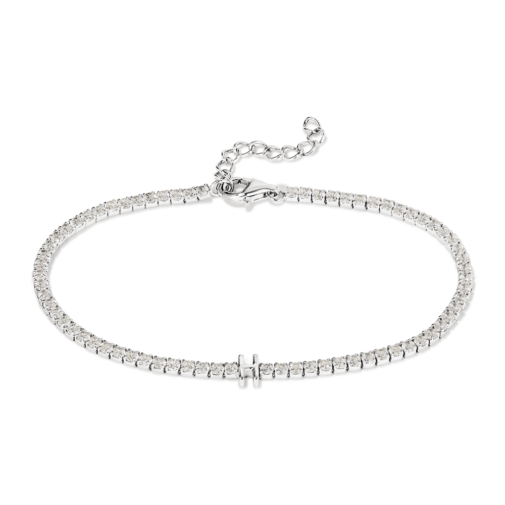 20cm Initial H Cubic Zirconia Tennis Bracelet in Sterling Silver Bracelets Bevilles 