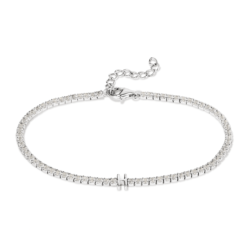 20cm Initial H Cubic Zirconia Tennis Bracelet in Sterling Silver Bracelets Bevilles 