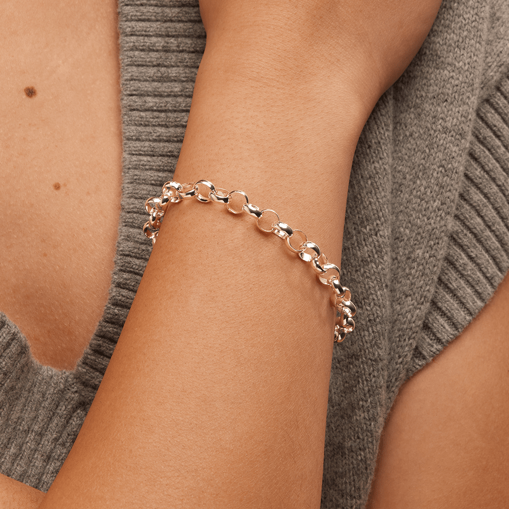 19cm 7mm Width Bolt Ring Belcher Bracelet in Sterling Silver Bracelets Bevilles 