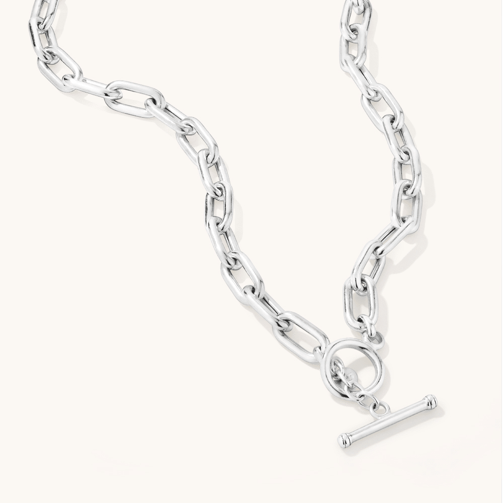 45cm 8mm Width T-Bar Paperclip Necklace in Sterling Silver Necklaces Bevilles 