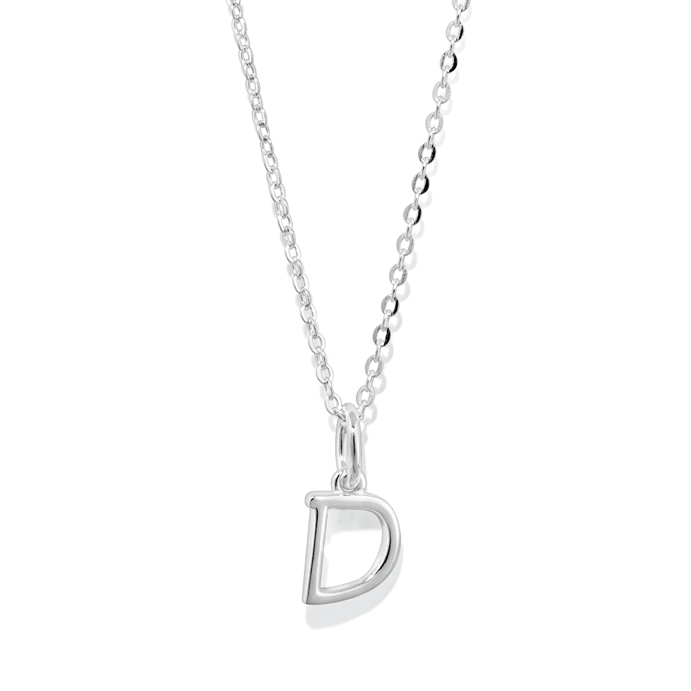 45cm Initial D Pendant Necklace in Sterling Silver Pendants Bevilles 