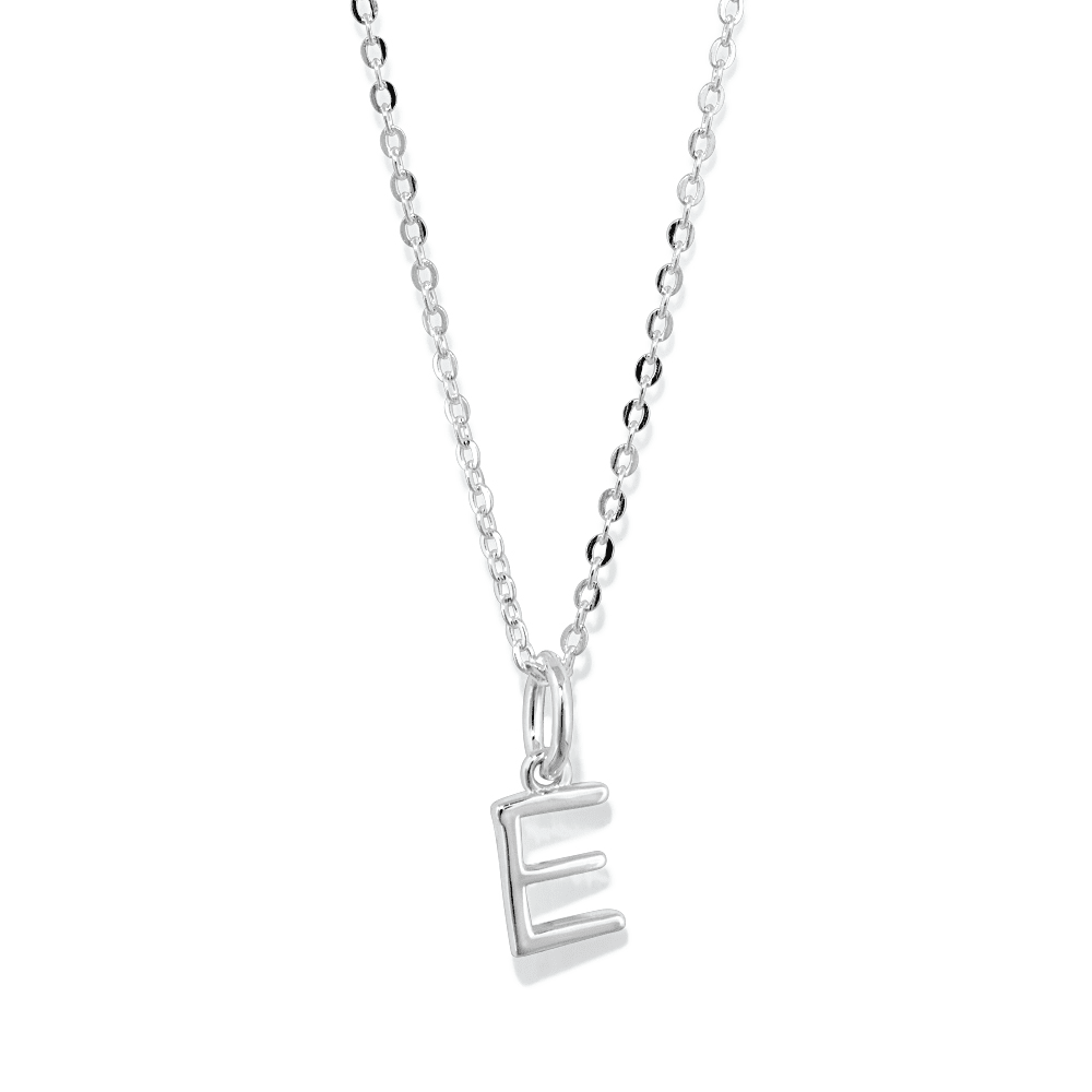 45cm Initial E Pendant Necklace in Sterling Silver Pendants Bevilles 