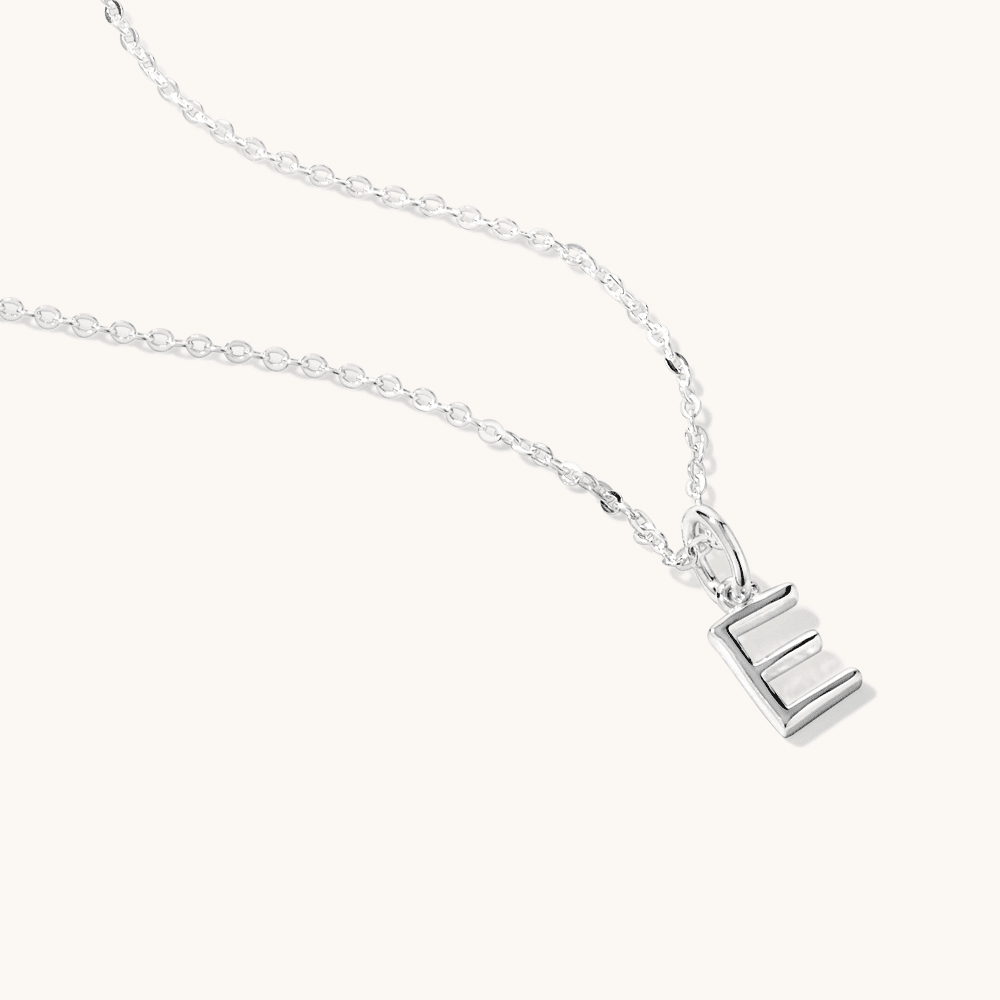 45cm Initial E Pendant Necklace in Sterling Silver Pendants Bevilles 