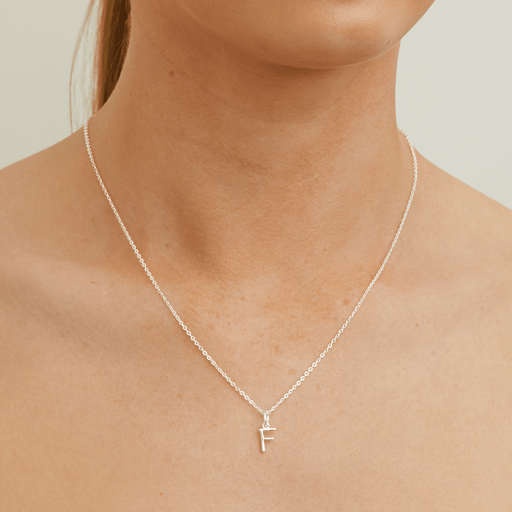 45cm Initial F Pendant Necklace in Sterling Silver Pendants Bevilles 