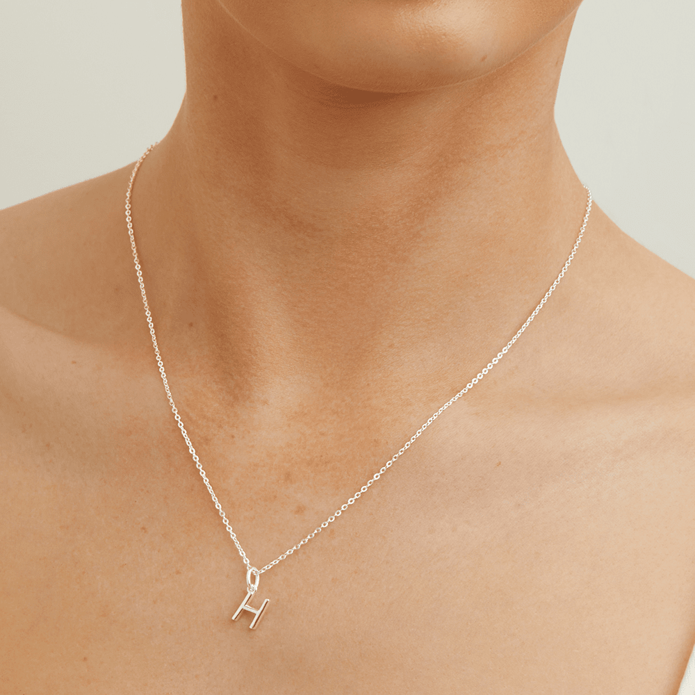 45cm Initial H Pendant Necklace in Sterling Silver Pendants Bevilles 