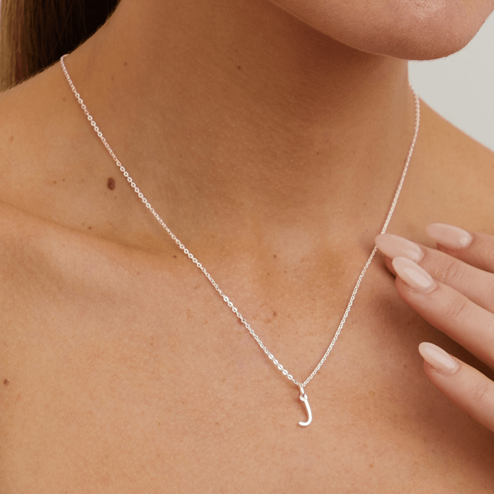 45cm Initial J Pendant Necklace in Sterling Silver Pendants Bevilles 