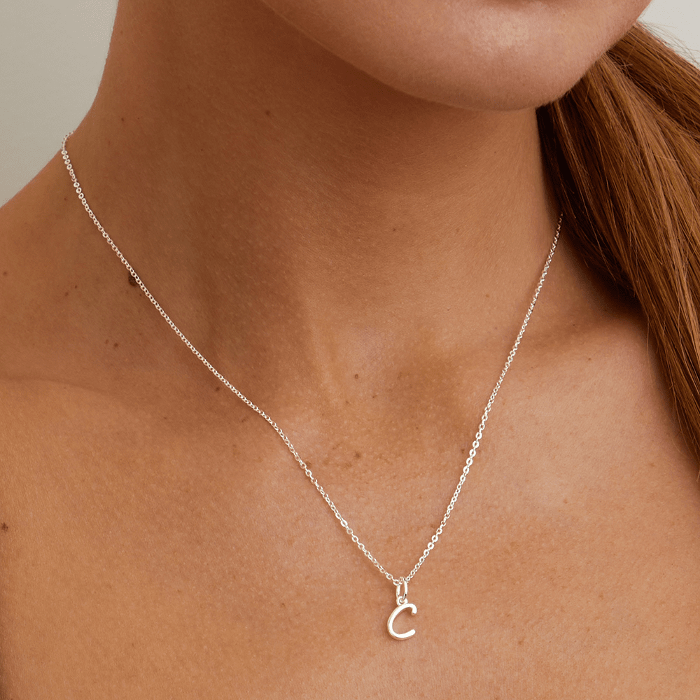45cm Initial J Pendant Necklace in Sterling Silver Pendants Bevilles 
