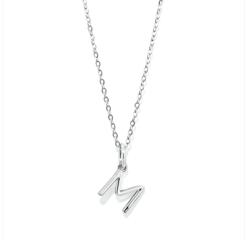 45cm Initial M Pendant Necklace in Sterling Silver Pendants Bevilles 