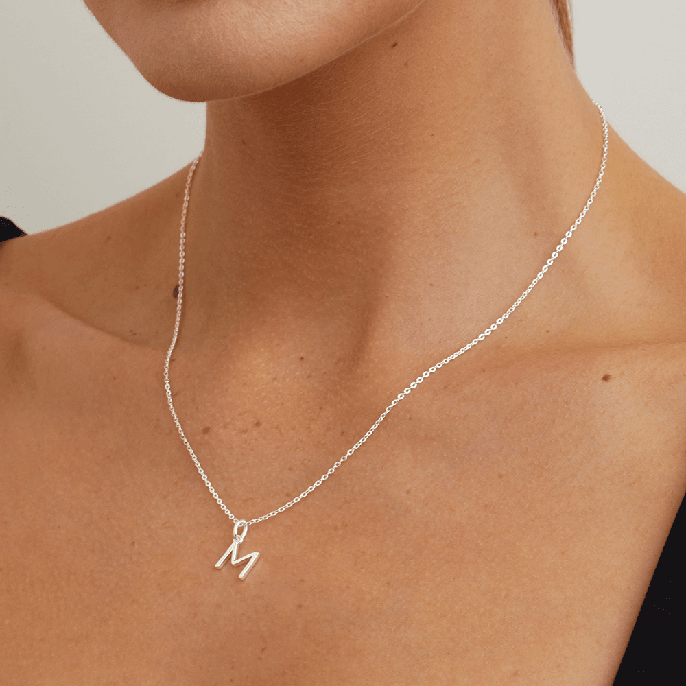 45cm Initial M Pendant Necklace in Sterling Silver Pendants Bevilles 
