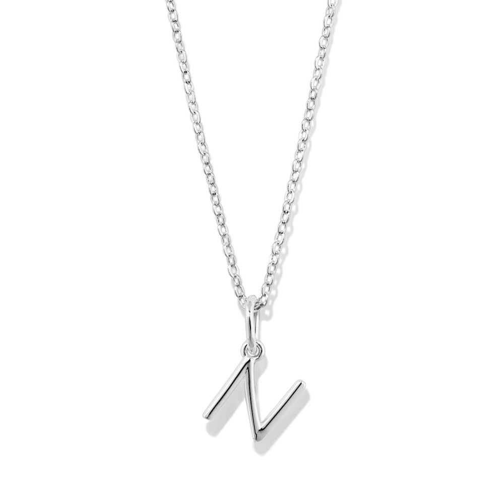 45cm Initial N Pendant Necklace in Sterling Silver Pendants Bevilles 
