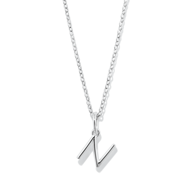 45cm Initial N Pendant Necklace in Sterling Silver Pendants Bevilles 
