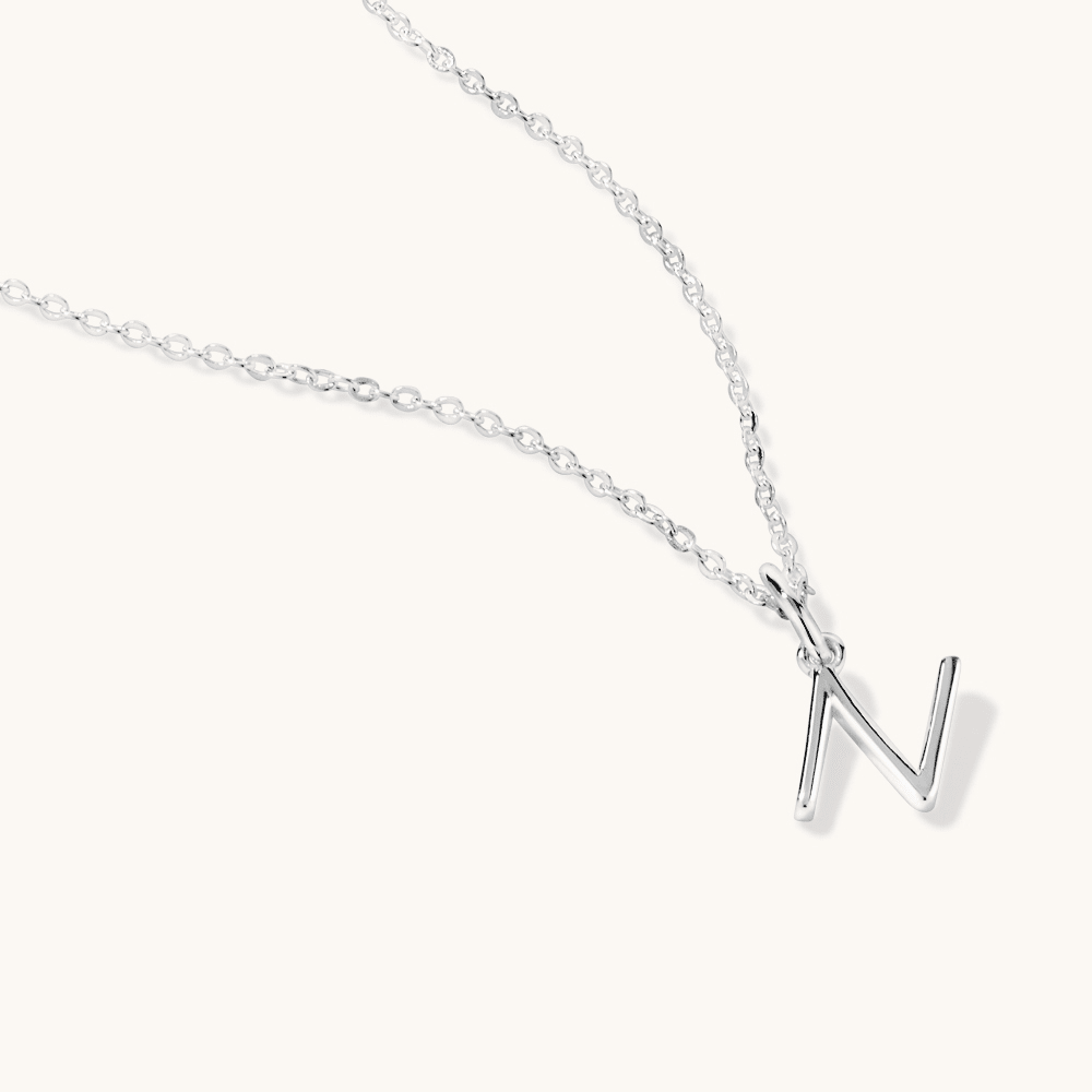45cm Initial N Pendant Necklace in Sterling Silver Pendants Bevilles 