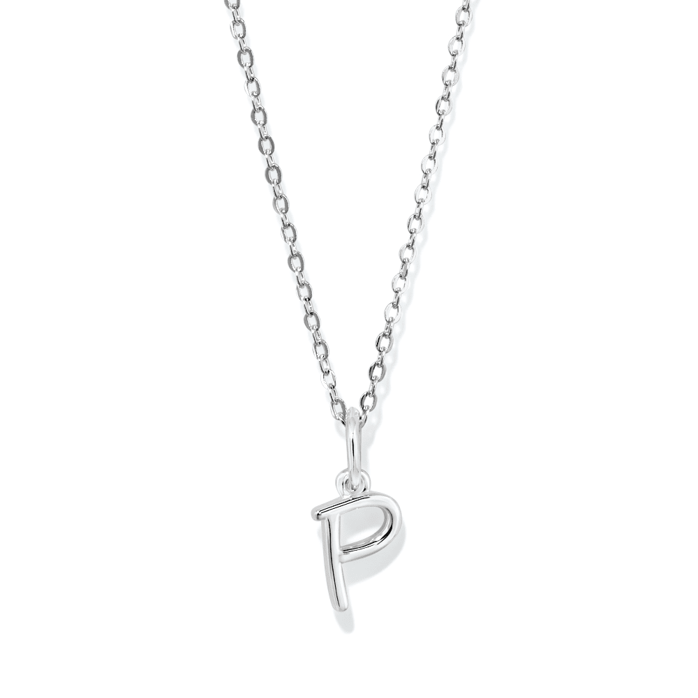 45cm Initial P Pendant Necklace in Sterling Silver Pendants Bevilles 