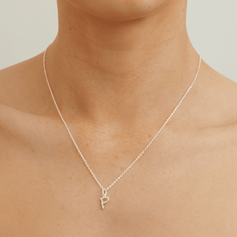 45cm Initial P Pendant Necklace in Sterling Silver Pendants Bevilles 