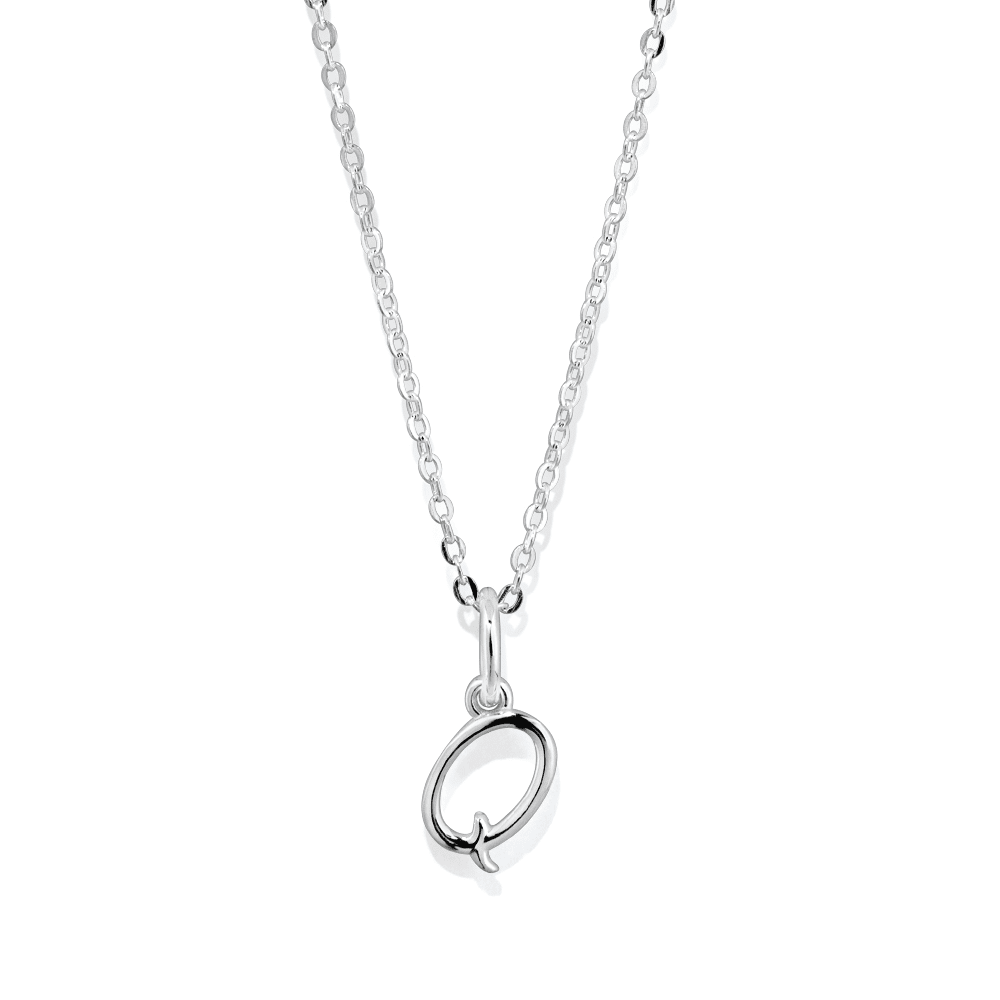 45cm Initial Q Pendant Necklace in Sterling Silver Pendants Bevilles 