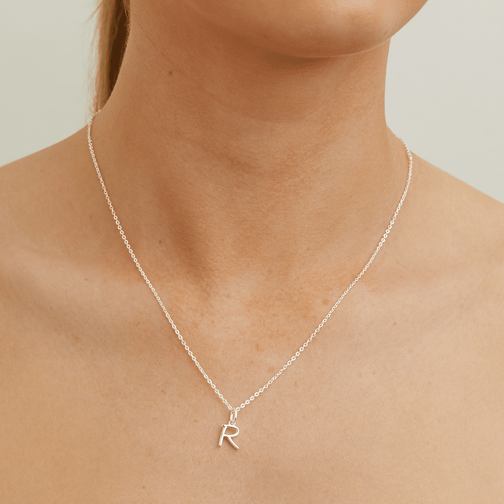 45cm Initial R Pendant Necklace in Sterling Silver Pendants Bevilles 