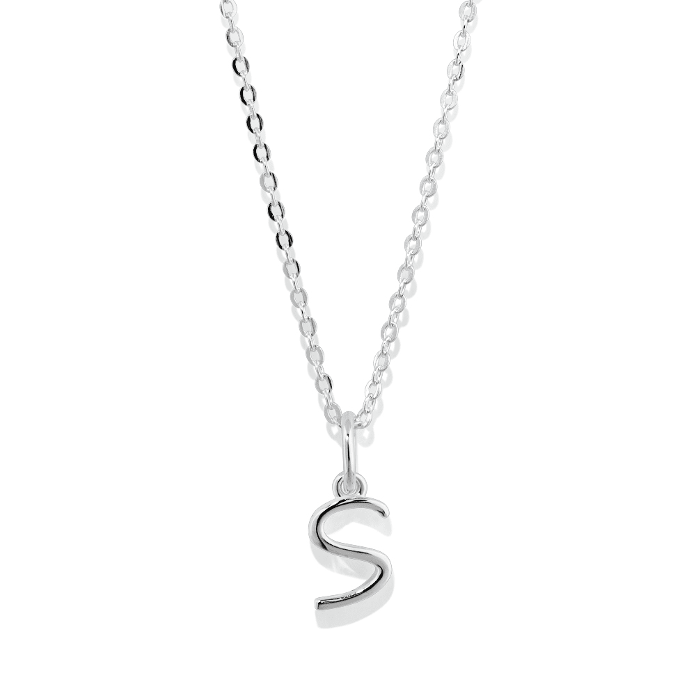45cm Initial S Pendant Necklace in Sterling Silver Pendants Bevilles 