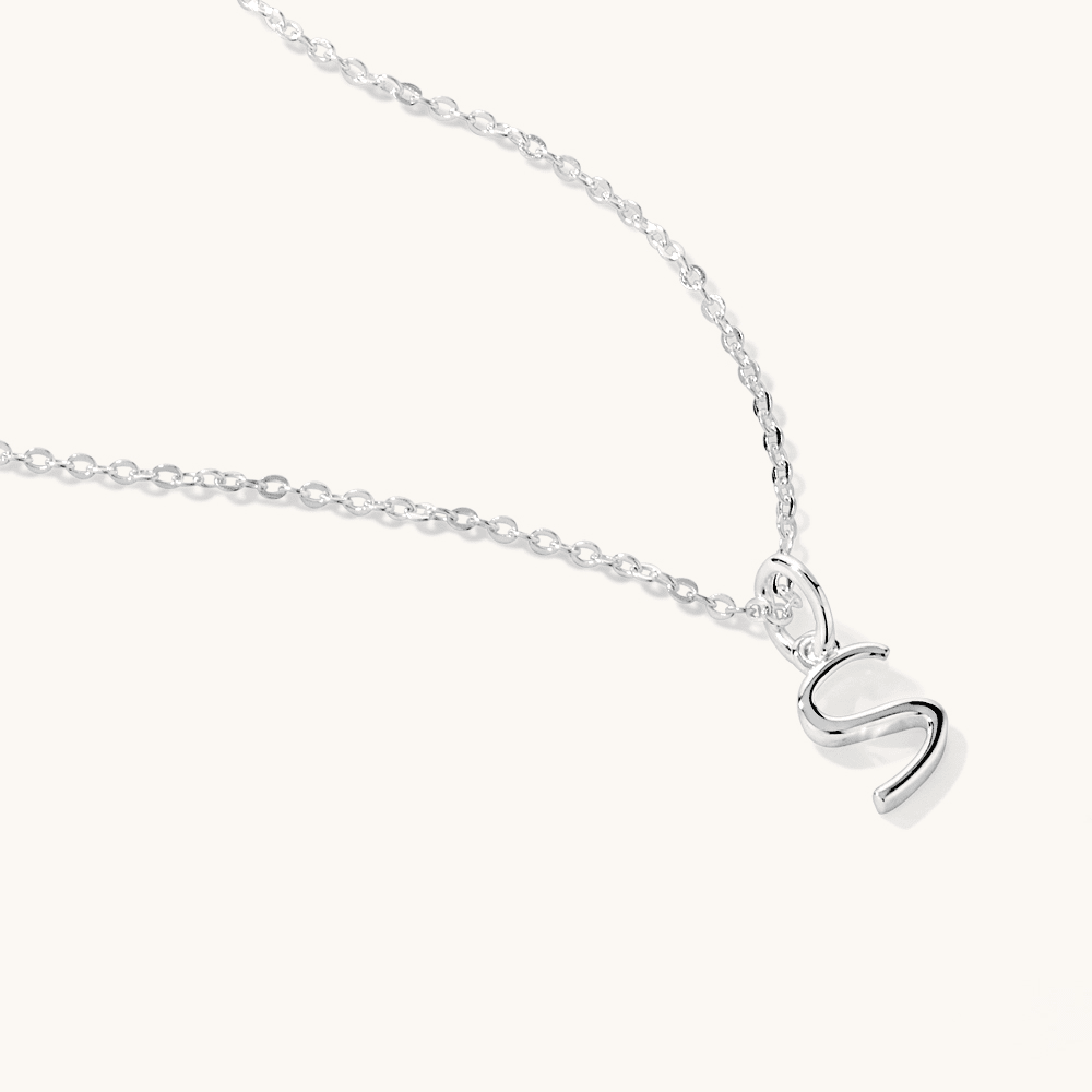 45cm Initial S Pendant Necklace in Sterling Silver Pendants Bevilles 