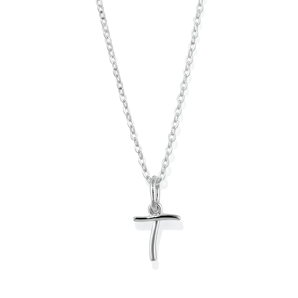 45cm Initial T Pendant Necklace in Sterling Silver Pendants Bevilles 
