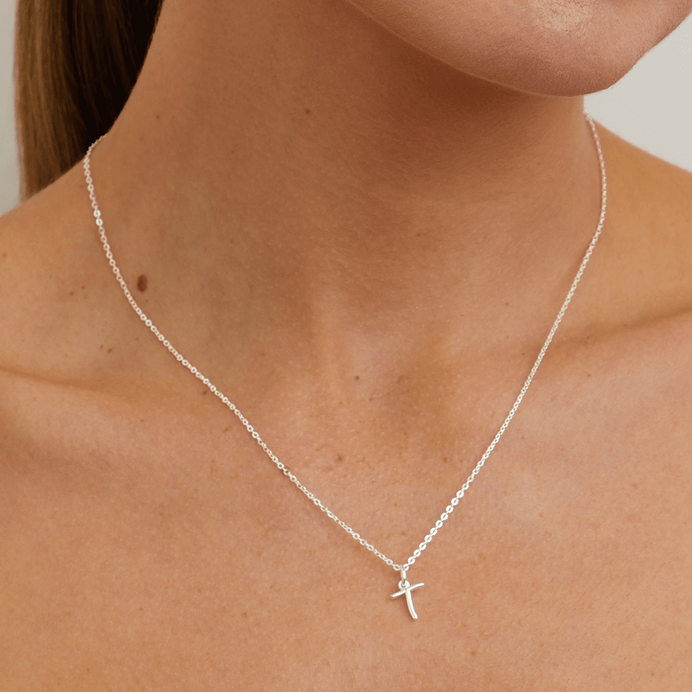 45cm Initial T Pendant Necklace in Sterling Silver Pendants Bevilles 