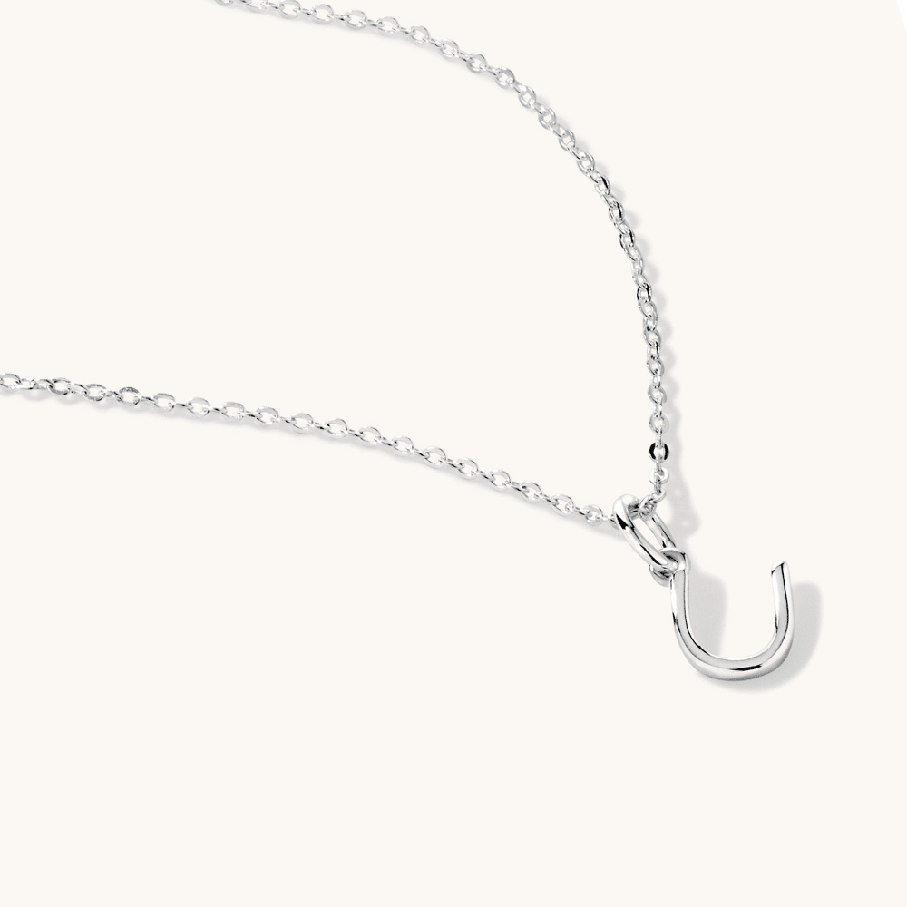 45cm Initial U Pendant Necklace in Sterling Silver Pendants Bevilles 