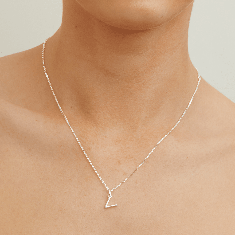45cm Initial V Pendant Necklace in Sterling Silver Pendants Bevilles 