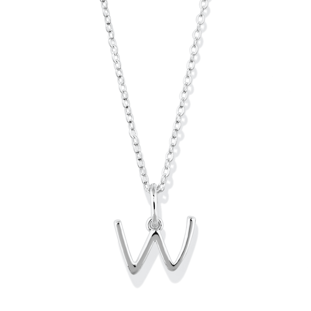 45cm Initial W Pendant Necklace in Sterling Silver Pendants Bevilles 