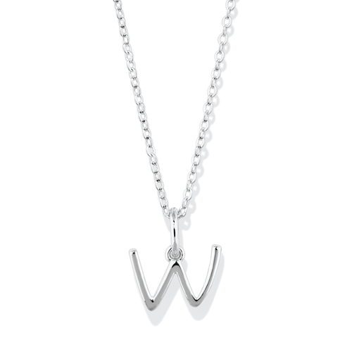 45cm Initial W Pendant Necklace in Sterling Silver Pendants Bevilles 