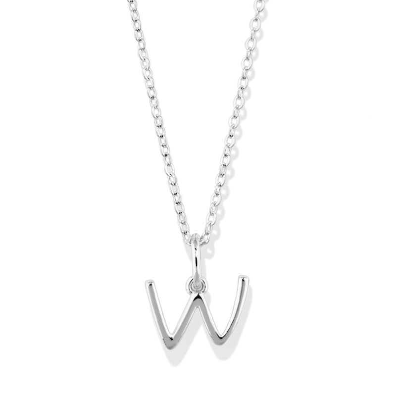 45cm Initial W Pendant Necklace in Sterling Silver Pendants Bevilles 