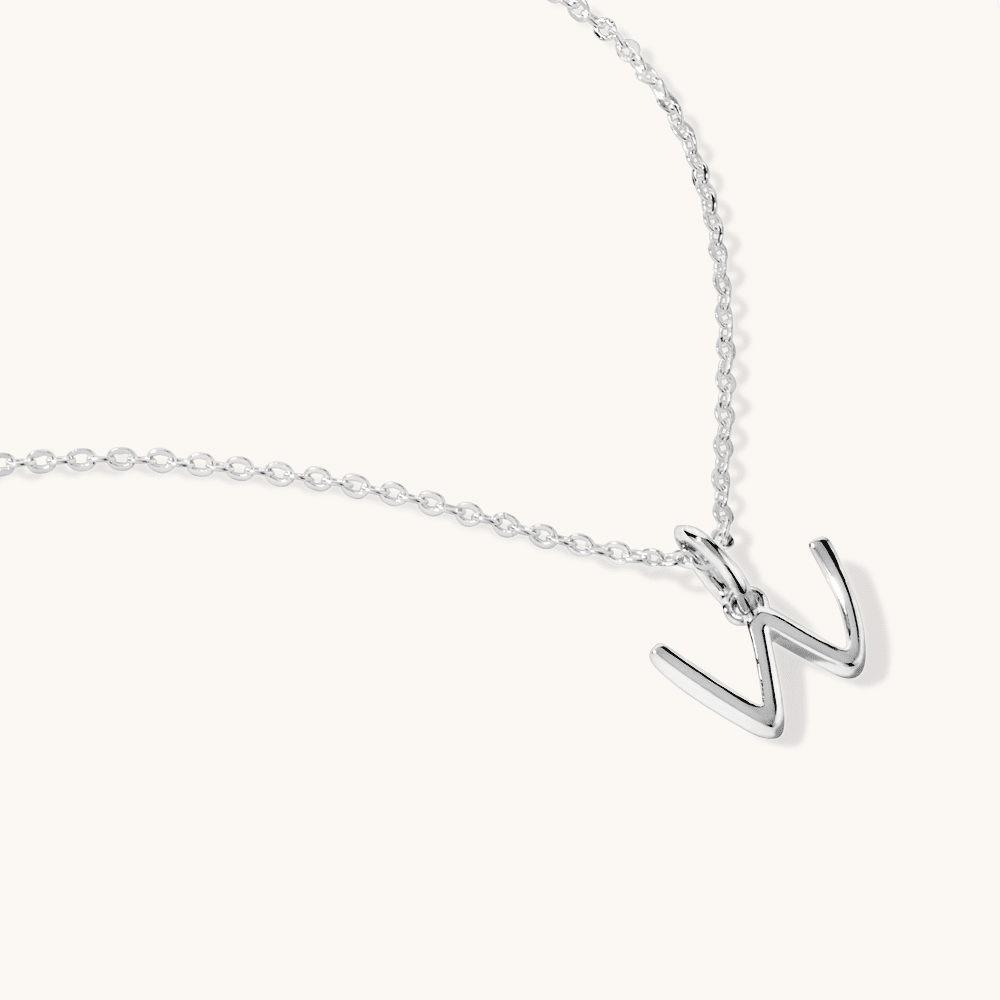 45cm Initial W Pendant Necklace in Sterling Silver Pendants Bevilles 