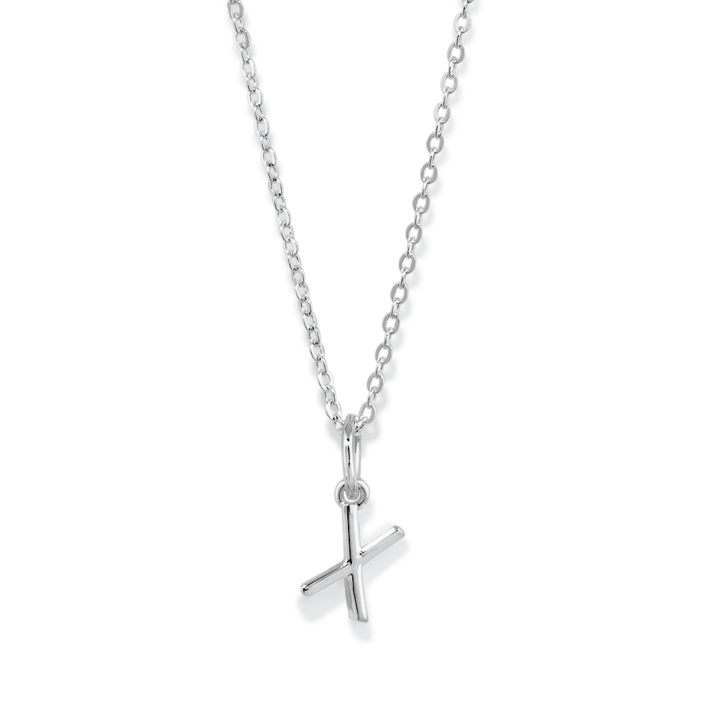 45cm Initial X Pendant Necklace in Sterling Silver Pendants Bevilles 