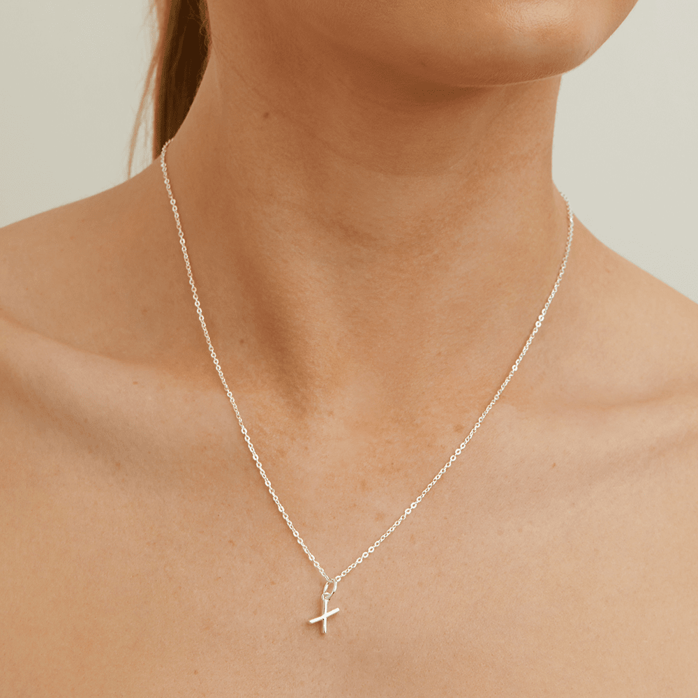 45cm Initial X Pendant Necklace in Sterling Silver Pendants Bevilles 
