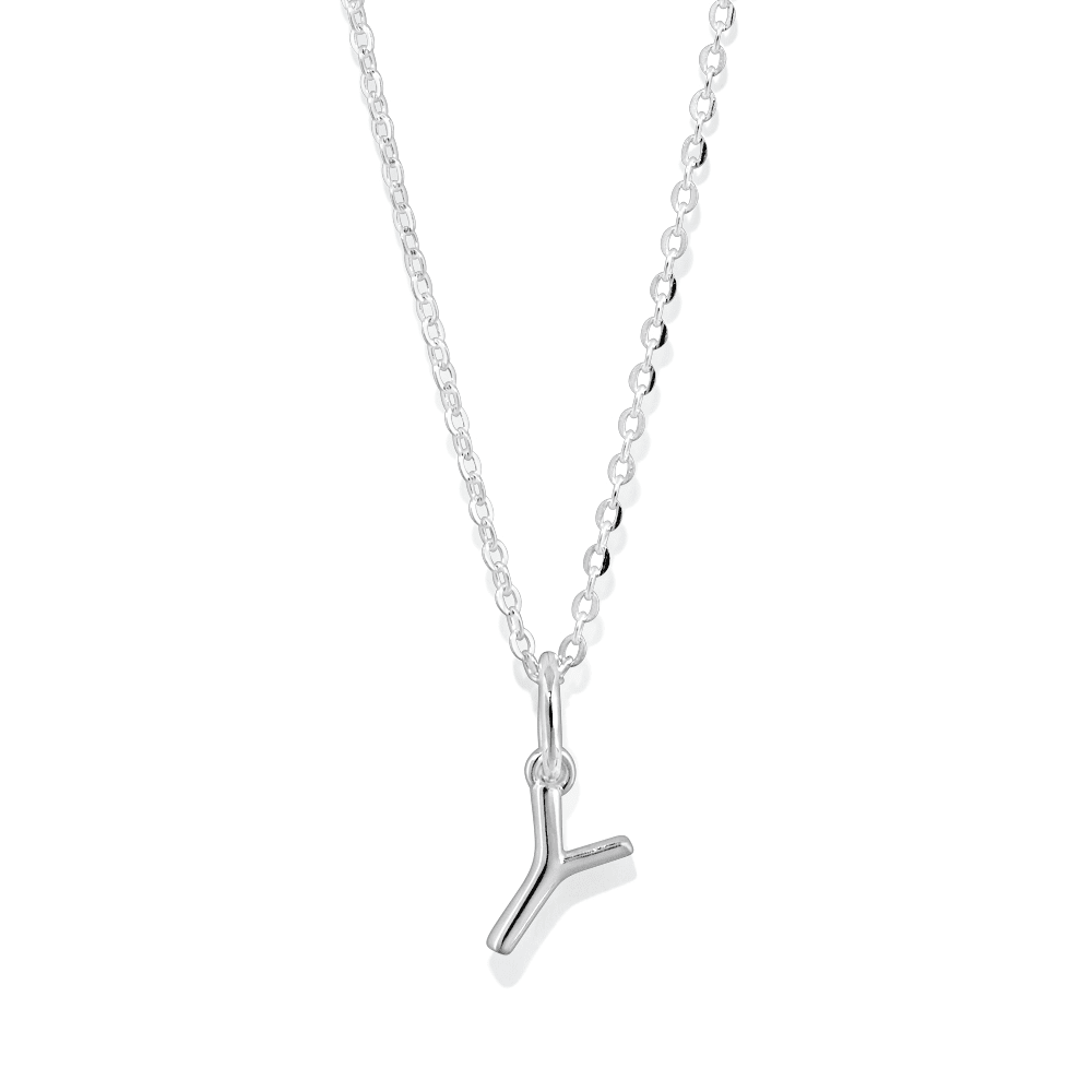 45cm Initial Y Pendant Necklace in Sterling Silver Pendants Bevilles 