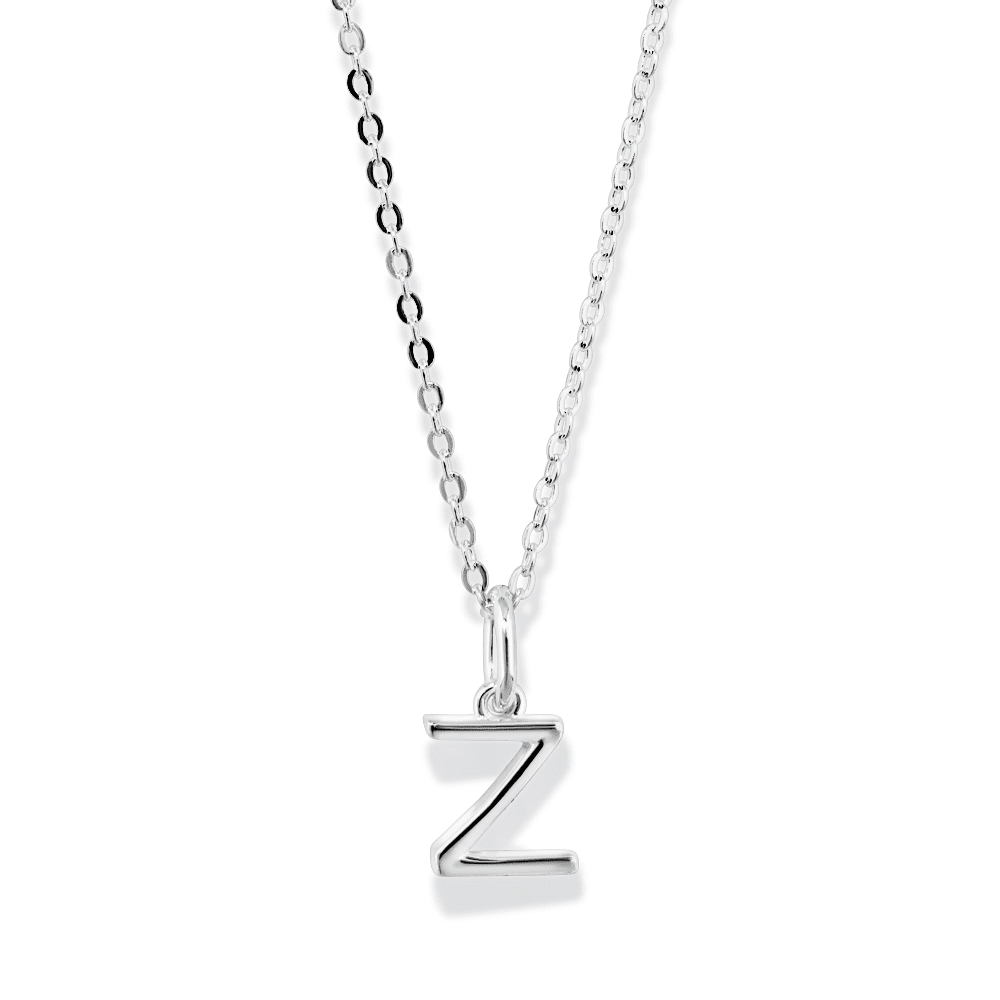 45cm Initial Z Pendant Necklace in Sterling Silver Pendants Bevilles 