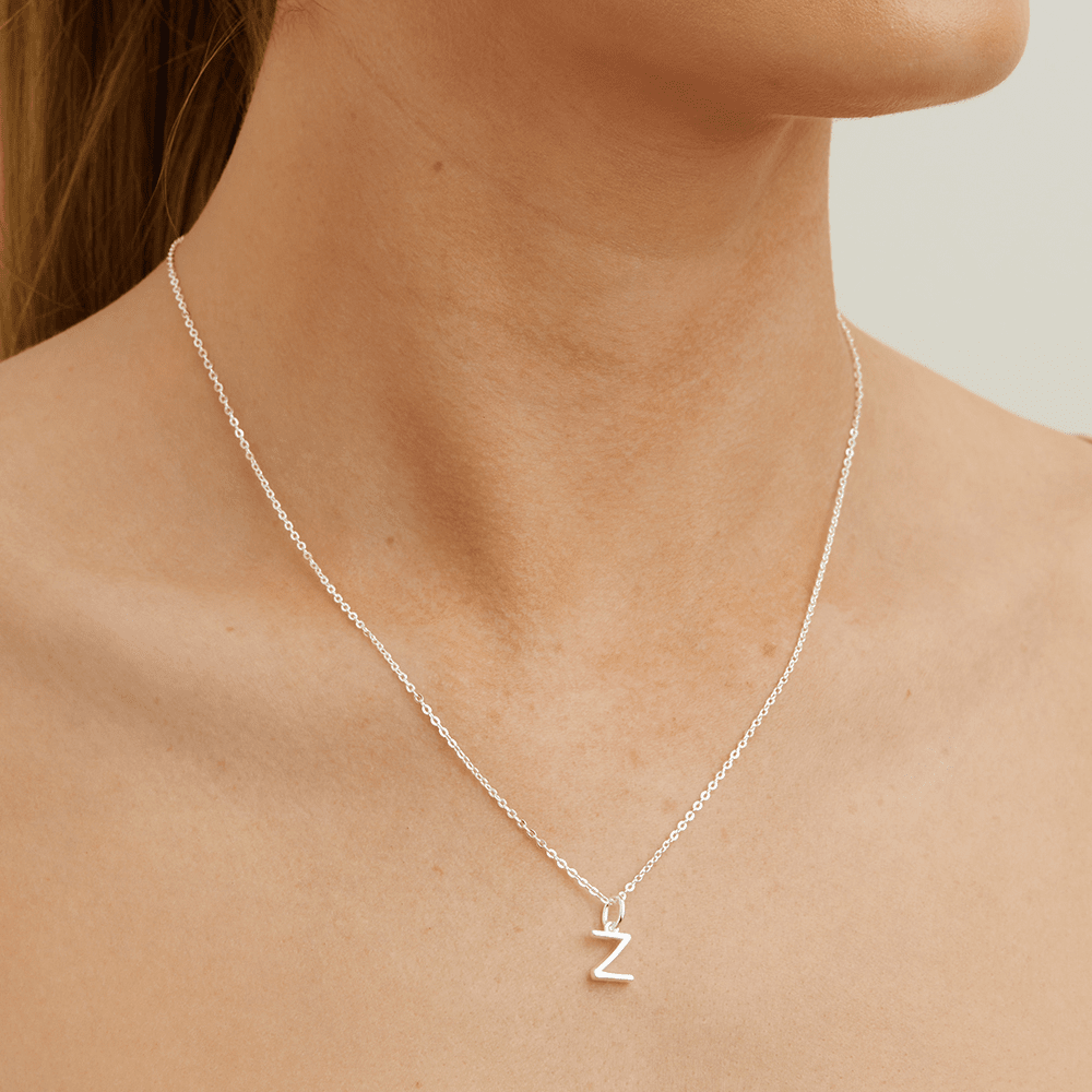45cm Initial Z Pendant Necklace in Sterling Silver Pendants Bevilles 