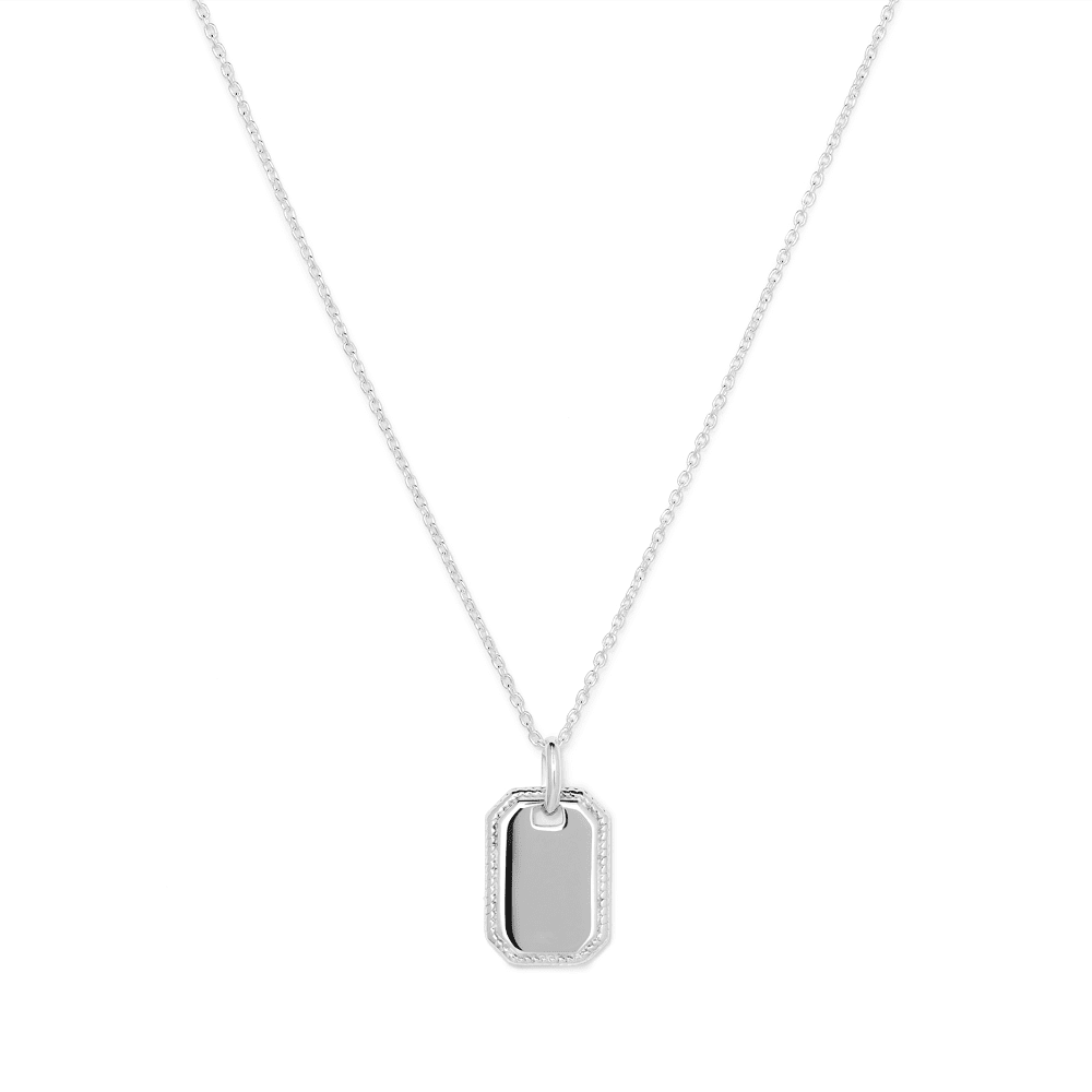 50cm Rope Edge Dog Tag Pendant Necklace in Sterling Silver Pendants Bevilles 