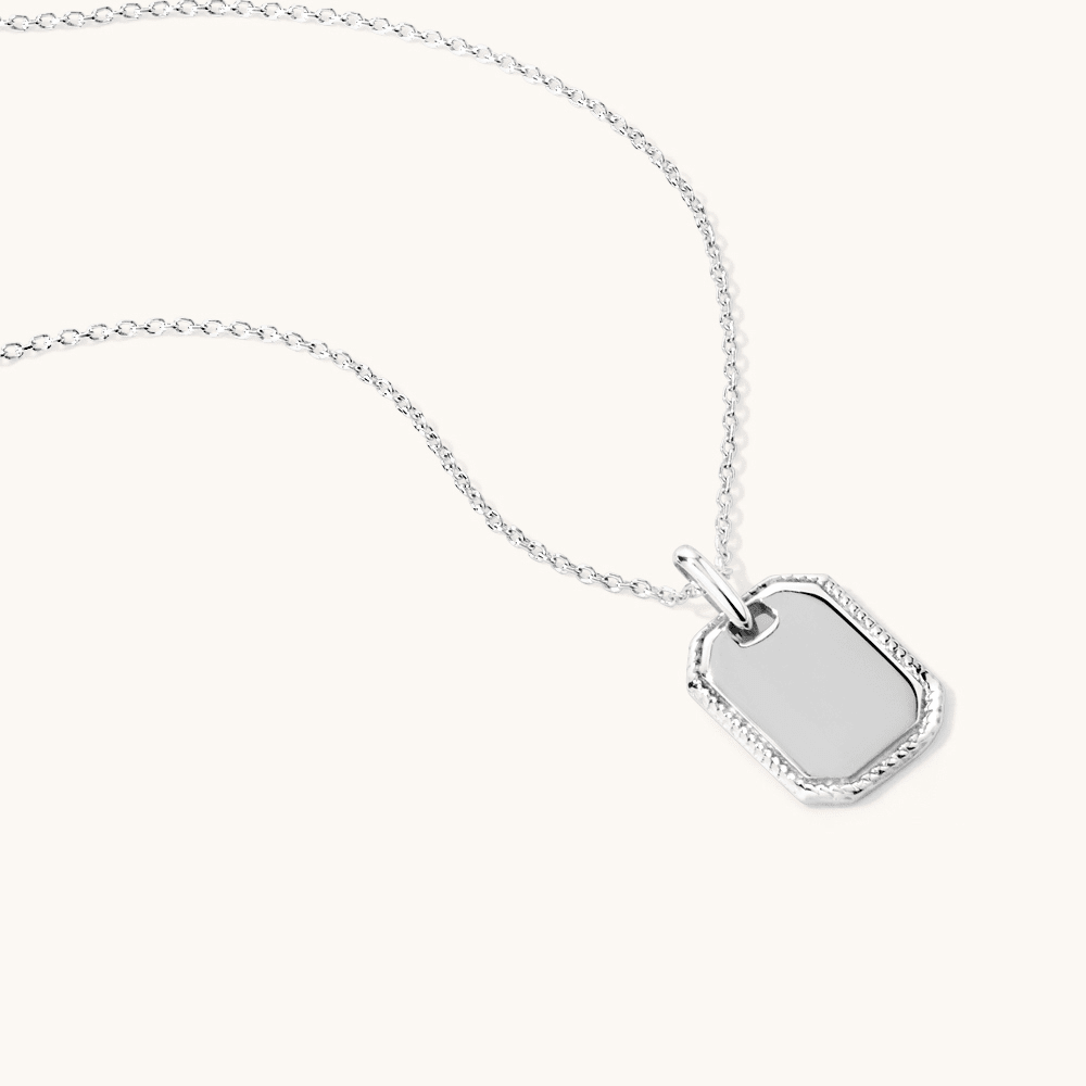 50cm Rope Edge Dog Tag Pendant Necklace in Sterling Silver Pendants Bevilles 