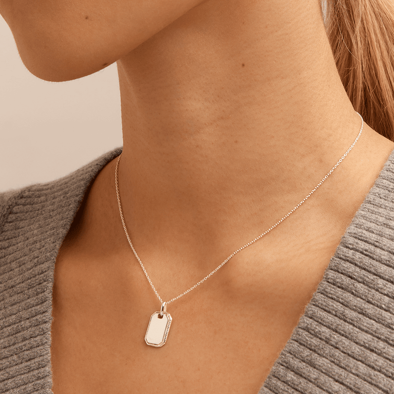 50cm Rope Edge Dog Tag Pendant Necklace in Sterling Silver Pendants Bevilles 