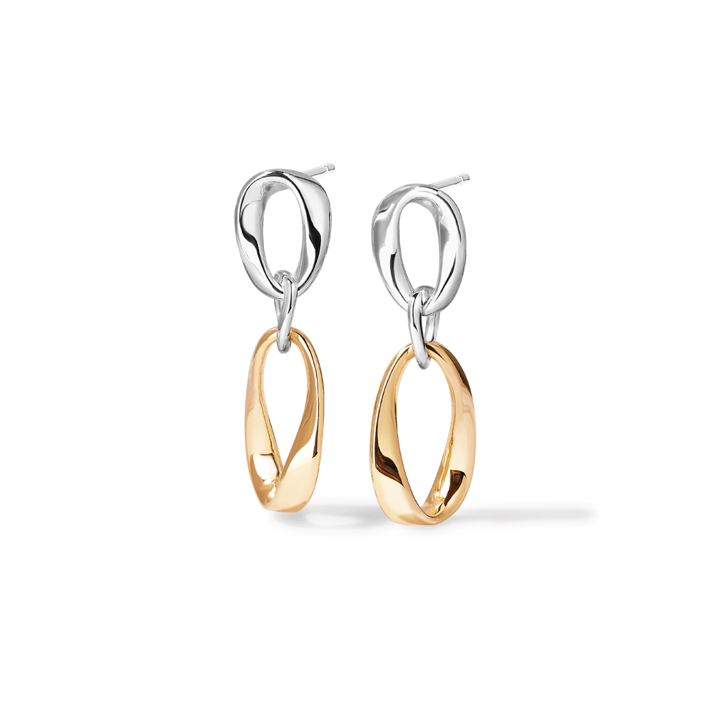 Two-Tone Twist Oval Drop Studs in 18kt Fine Gold Plating Earrings Bevilles 