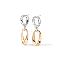 Two-Tone Twist Oval Drop Studs in 18kt Fine Gold Plating Earrings Bevilles 