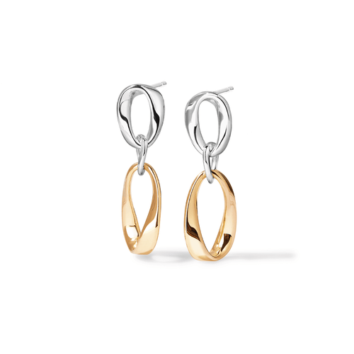 Two-Tone Twist Oval Drop Studs in 18kt Fine Gold Plating Earrings Bevilles 