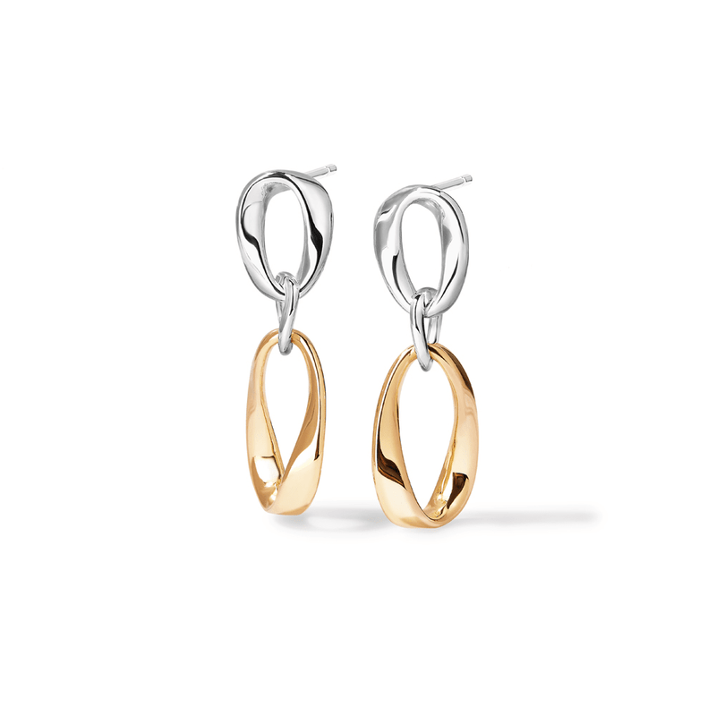 Two-Tone Twist Oval Drop Studs in 18kt Fine Gold Plating Earrings Bevilles 