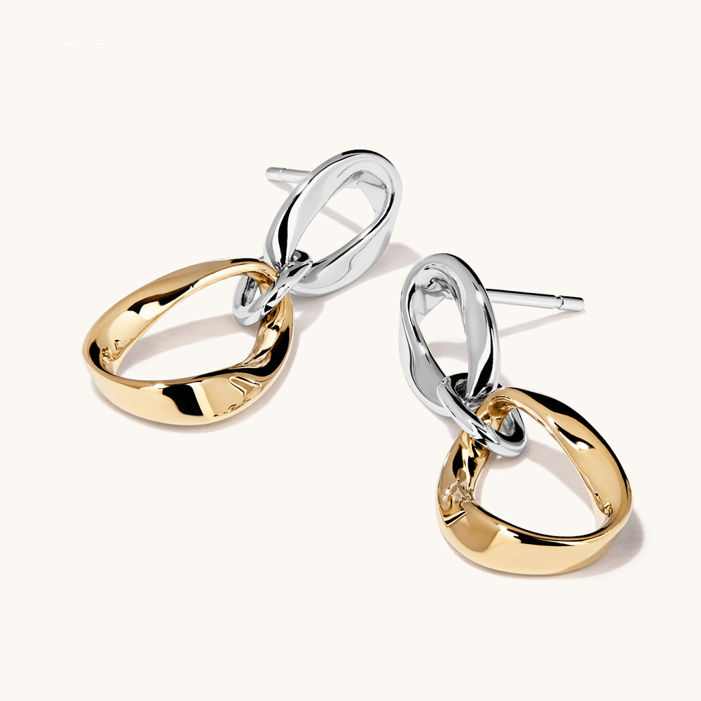 Two-Tone Twist Oval Drop Studs in 18kt Fine Gold Plating Earrings Bevilles 