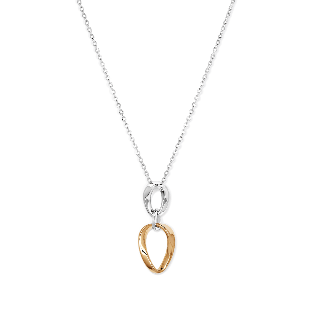 45cm Two-Tone Twist Oval Drop Pendant Necklace in 18kt Fine Gold-Plated Sterling Silver Pendants Bevilles 