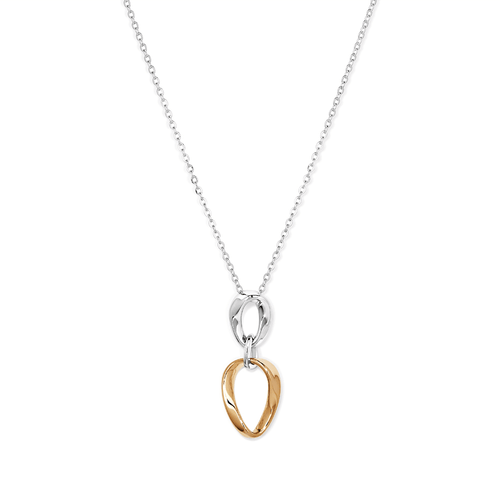 45cm Two-Tone Twist Oval Drop Pendant Necklace in 18kt Fine Gold-Plated Sterling Silver Pendants Bevilles 
