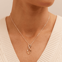 45cm Two-Tone Twist Oval Drop Pendant Necklace in 18kt Fine Gold-Plated Sterling Silver Pendants Bevilles 